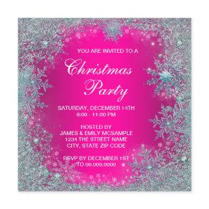 Hot Pink Teal Blue Snowflake Christmas Party