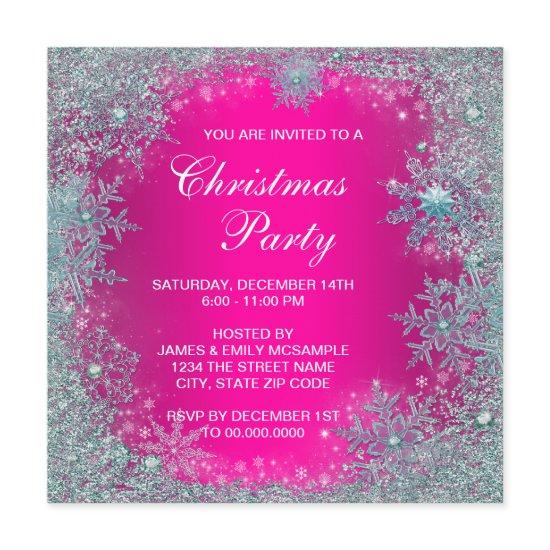 Hot Pink Teal Blue Snowflake Christmas Party
