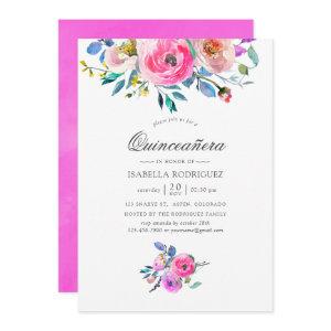 Hot-Pink Watercolor Floral Quinceañera