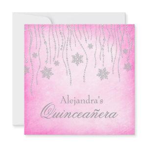 Hot Pink Winter Wonderland Snowflakes Quinceanera