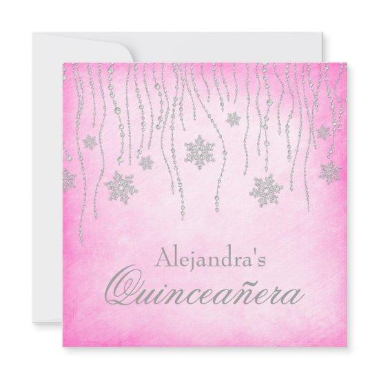 Hot Pink Winter Wonderland Snowflakes Quinceanera