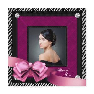 Hot Pink Zebra Photo Graduation Announcements