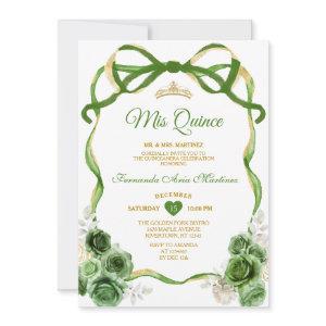 Hunter Green Floral Bow Ribbon Gold Mis Quince
