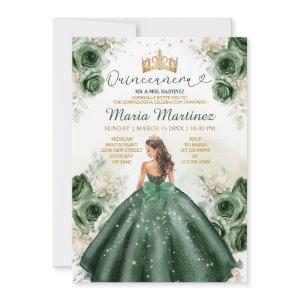 Hunter Green Floral Princess Gold Quiñceanera