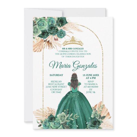 Hunter Green Pampas Grass Mexican Girl Quinceañera