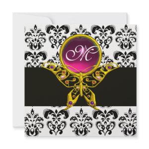 HYPER BUTTERFLY MONOGRAM,black white damask, pink