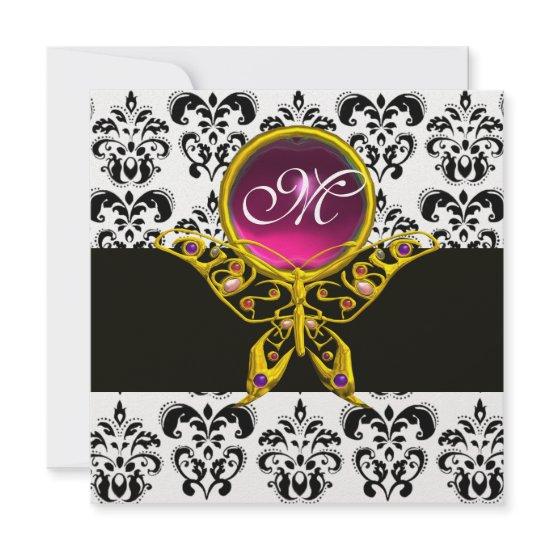 HYPER BUTTERFLY MONOGRAM,black white damask, pink