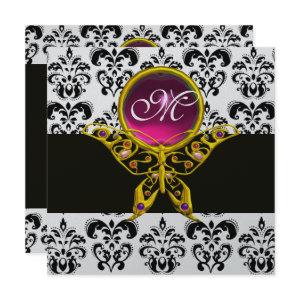 HYPER BUTTERFLY MONOGRAM,black white damask, pink