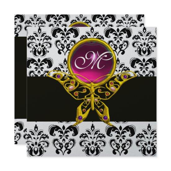 HYPER BUTTERFLY MONOGRAM,black white damask, pink