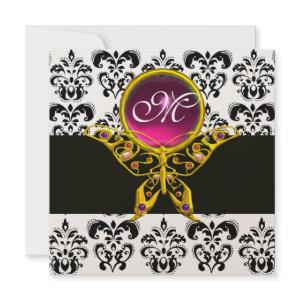 HYPER BUTTERFLY MONOGRAM,black white damask, pink