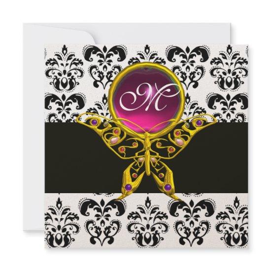 HYPER BUTTERFLY MONOGRAM,black white damask, pink