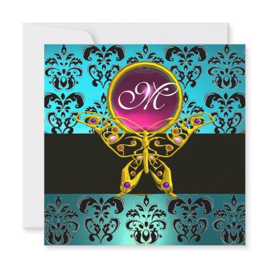 HYPER BUTTERFLY MONOGRAM,blue damask pink turquase