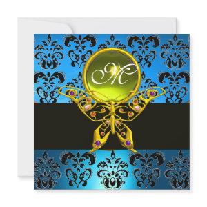 HYPER BUTTERFLY MONOGRAM,blue damask, yellow gem