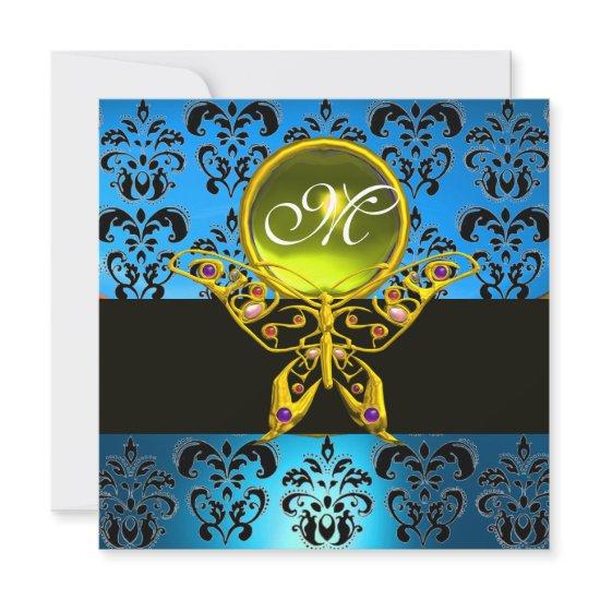 HYPER BUTTERFLY MONOGRAM,blue damask, yellow gem