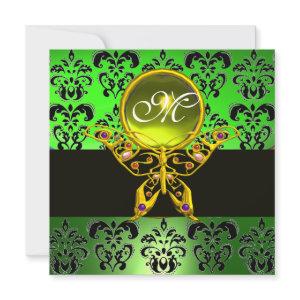 HYPER BUTTERFLY MONOGRAM,green damask, yellow gem