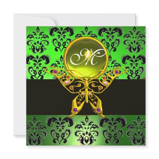 HYPER BUTTERFLY MONOGRAM,green damask, yellow gem