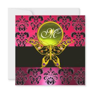 HYPER BUTTERFLY MONOGRAM, pink damask,yellow gem