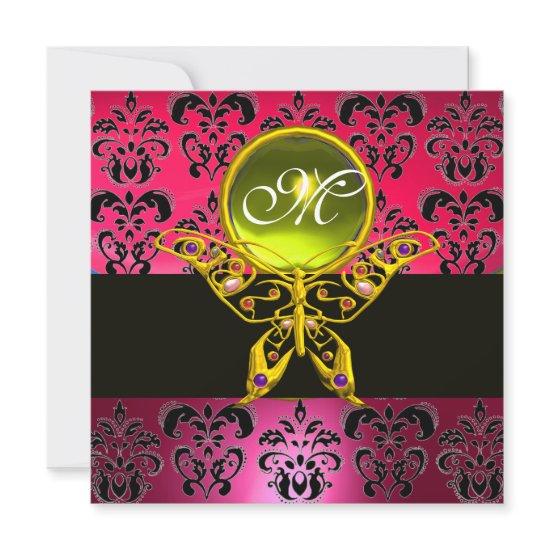 HYPER BUTTERFLY MONOGRAM, pink damask,yellow gem