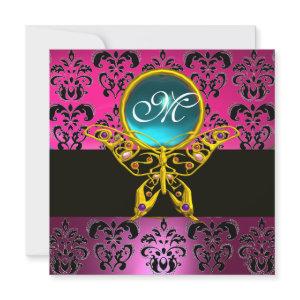 HYPER BUTTERFLY MONOGRAM,pink purple damask blue