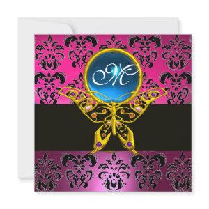HYPER BUTTERFLY MONOGRAM,pink purple damask blue