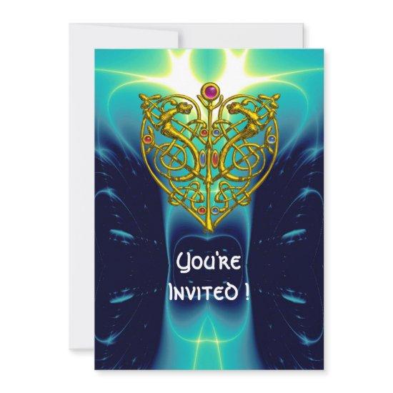 HYPER VALENTINE/GOLD CELTIC HEART bright aqua blue