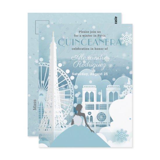 Ice Blue Winter in Paris Postcard