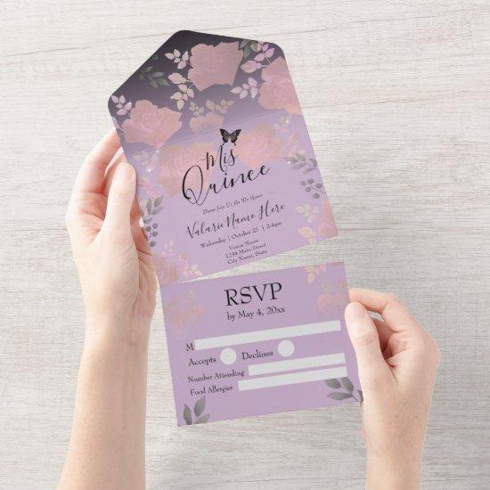 Ice Rose Pink Floral Quinceanera All In One Invita All In One