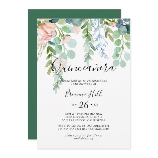 Illustrated Colorful Tropical Floral Quinceañera