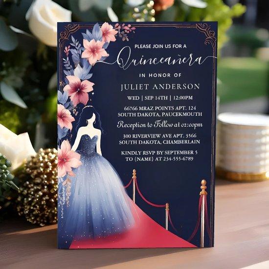 In Glam Ball Gown Spark Dark Navy Blue Quinceanera