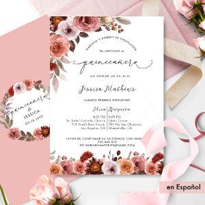 In Spanish, Elegant Pink Floral Quinceañera