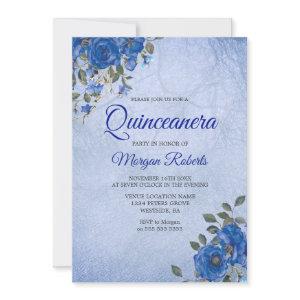 Indigo Navy Flowers Blue Watercolor Quinceanera