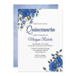Indigo Navy Midnight Blue Flowers Quinceanera