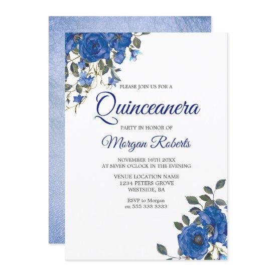Indigo Navy Midnight Blue Flowers Quinceanera