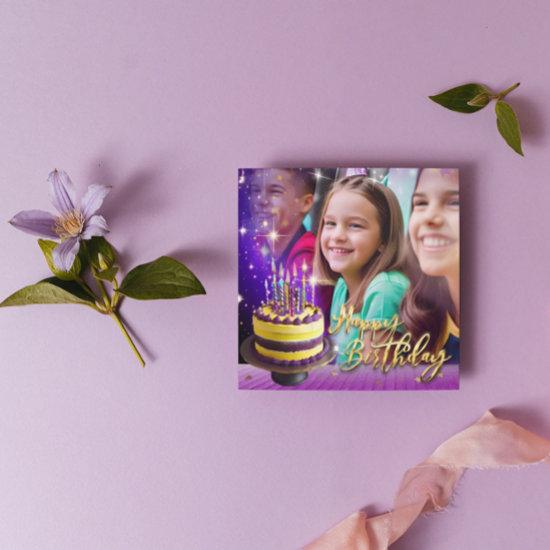 Instant Download Birthday Purple Gold Photo Card