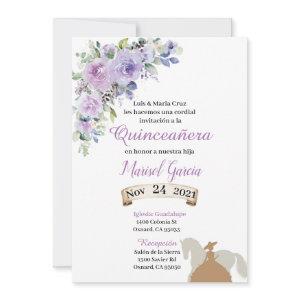 Invitación Quinceañera Purple Lilac Floral charr