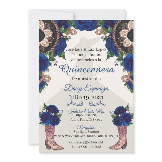 Invitación Charra Quinceanera , Royal bl