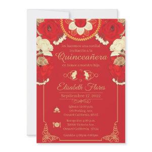 Invitacion Charro , in Red, and Gold Announcement