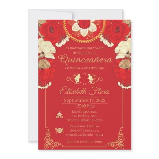 Invitacion Charro , in Red, and Gold Announcement