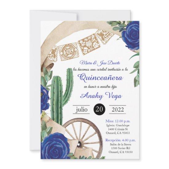 Invitación de Charro Huapango Quinceanera, Blue