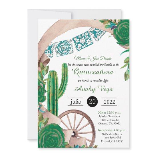 Invitación de Charro Huapango Quinceanera, Green
