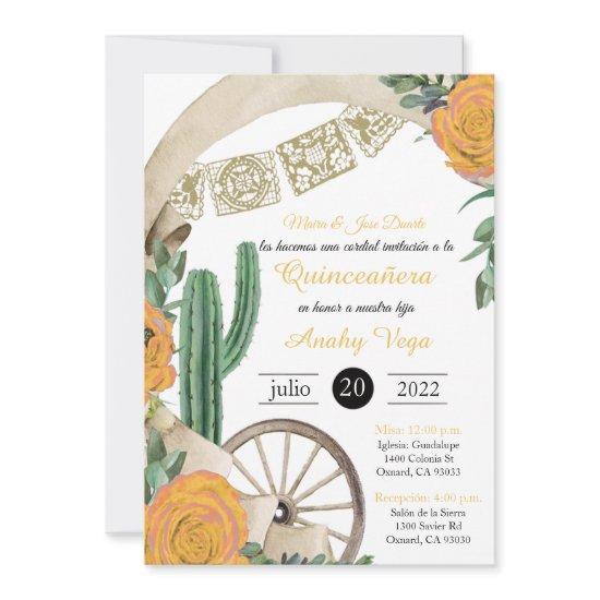 Invitación de Charro Huapango Quinceanera, Yellow
