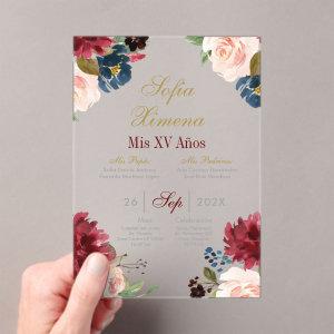 Invitación de quinceañera con marco rosa acrylic