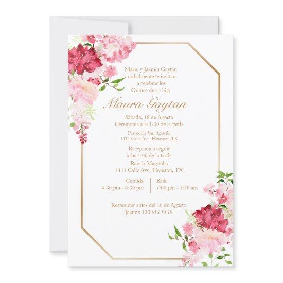 Invitación de quinceañera con marco rosa