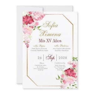 Invitación de quinceañera con marco rosa