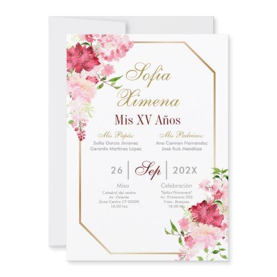 Invitación de quinceañera con marco rosa