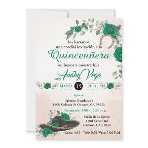 Invitación Quinceañera  Charra Emerald green