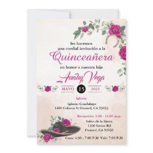 Invitación QUINCEANERA Mariachi Charra  Blush Pink