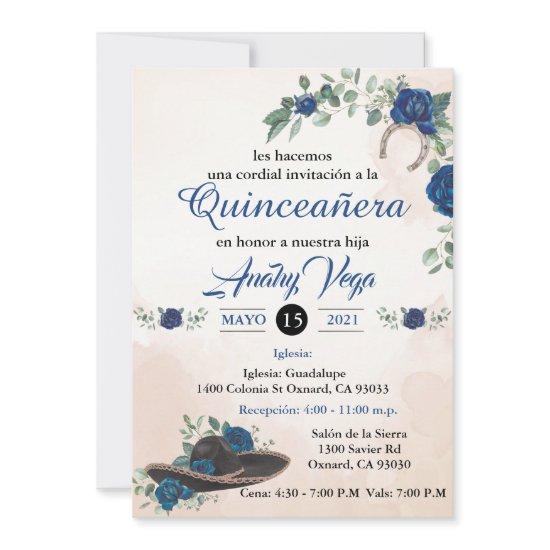 Invitación QUINCEANERA Mariachi Charra Rustic Blue