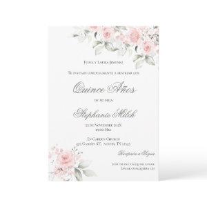 Invitación Spanish Quinceanera pink floral invite