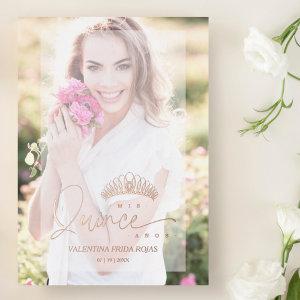 Invitación XV Princess Crown Elegant Overlay Vellu Foil